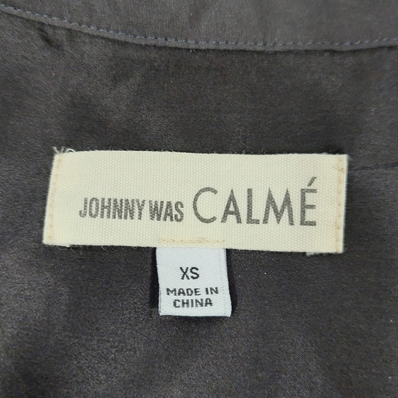 Johnny Was CALME Black Silk Blend Embroidered Long Sleeve Blouse - Picture 9 of 10